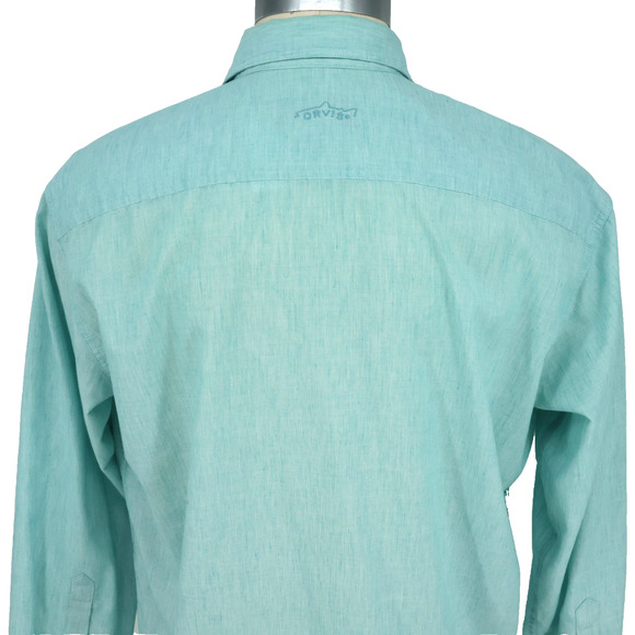 Orvis Shirt Mens 2XL Blue Green Linen Blend Pockets Button Down Casual Gorpcore - Picture 6 of 16